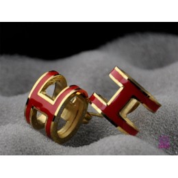 Lacquered Hermes Pop H Red Earrings in Yellow Gold